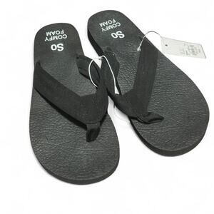 Black strappy flip flop sandals